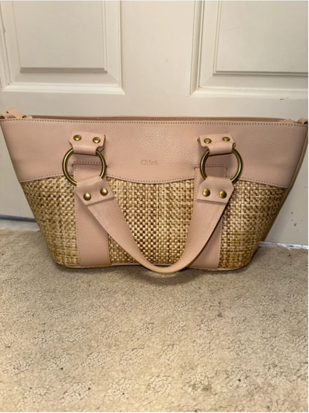 Chloe Tote Bag One Size Beige and Tan Woven Leather
